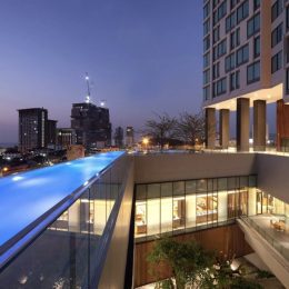 project arize hotel sriracha swimming pool dusk side view