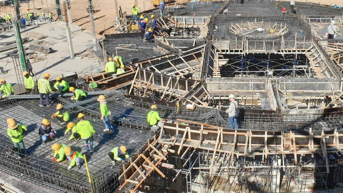 drone shot of hotel reception structure