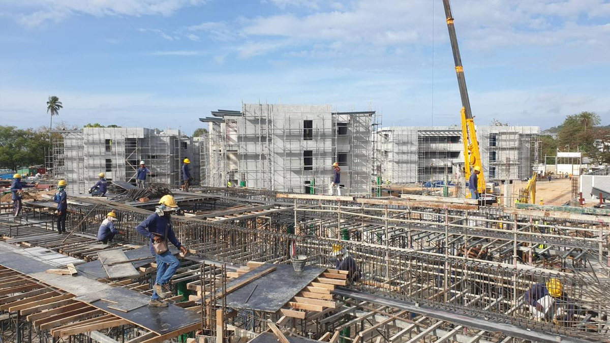 chatrium hotel construction Rawai mar 2025 steel work view of several buildings